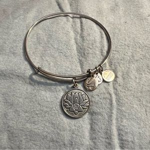 Alex and Ani Lotus Flower Silver Charm Bracelet adjustable Bangle